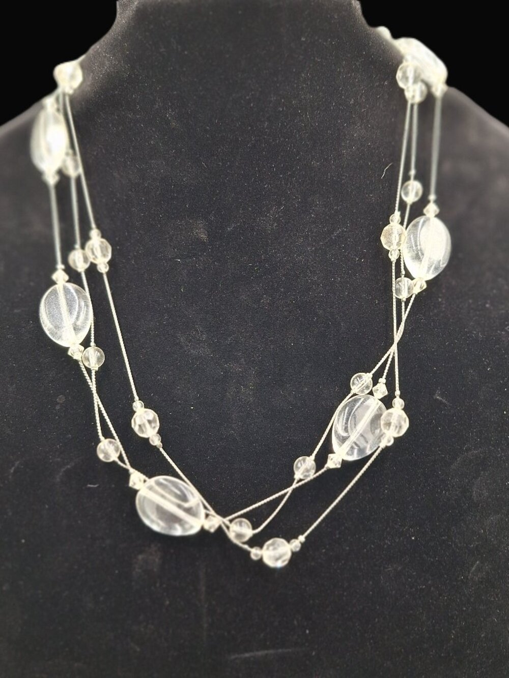 Clear Acrylic Beads and Silver Chain 24"